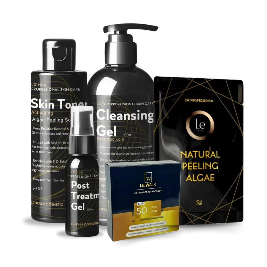 Professional Algae Peeling Skincare Kit with Toner, Cleansing Gel, Post-Treatment Gel & SPF50 Powder