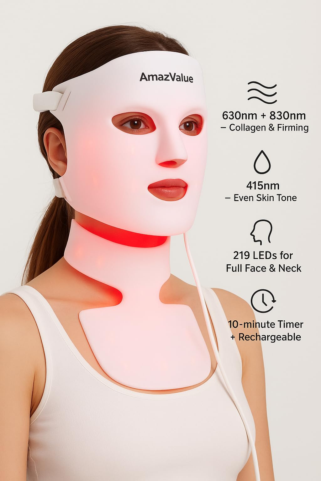 LED Light Therapy Face & Neck Mask for Anti-Aging & Skin Firming