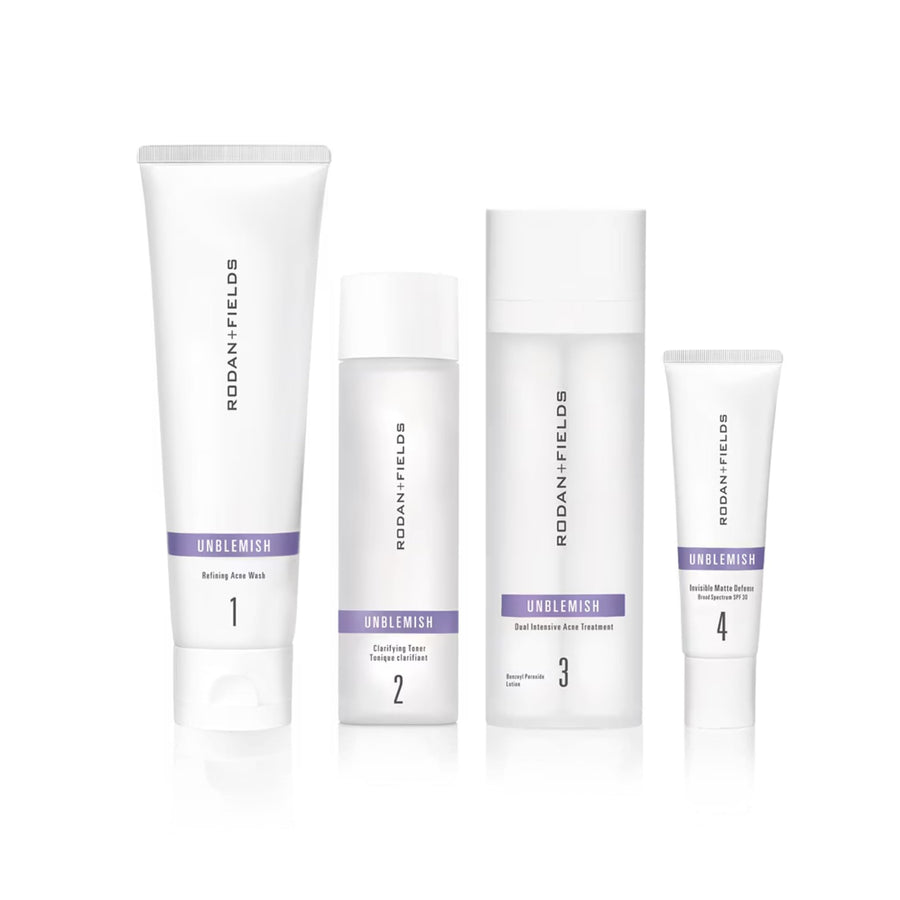 UNBLEMISH Acne Skincare Set with Cleanser, Toner, Dual Treatment & SPF 30
