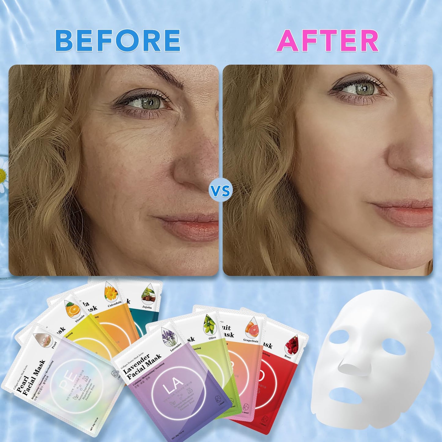 Collagen Essence Sheet Mask Set 48-Pack with Hyaluronic Acid