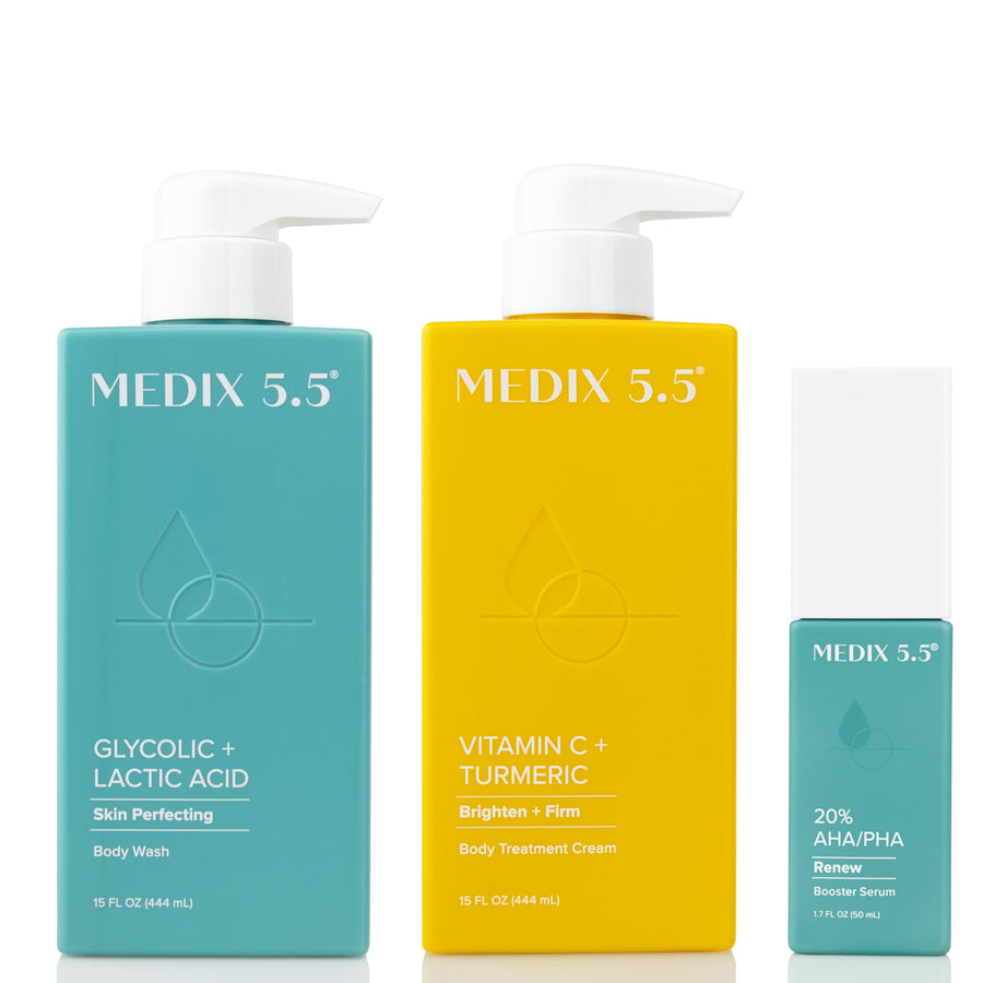 Body Wash Collection with Glycolic Acid Exfoliating Cleanser & Vitamin C Brightening Gel 15 Fl Oz