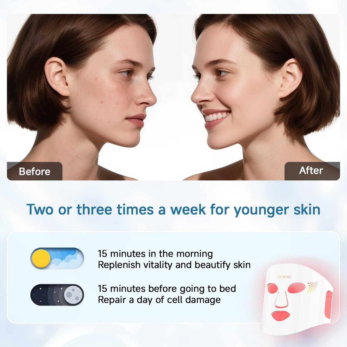 SWIRISE Red Light Therapy Face & Neck Mask with 4 Wavelengths