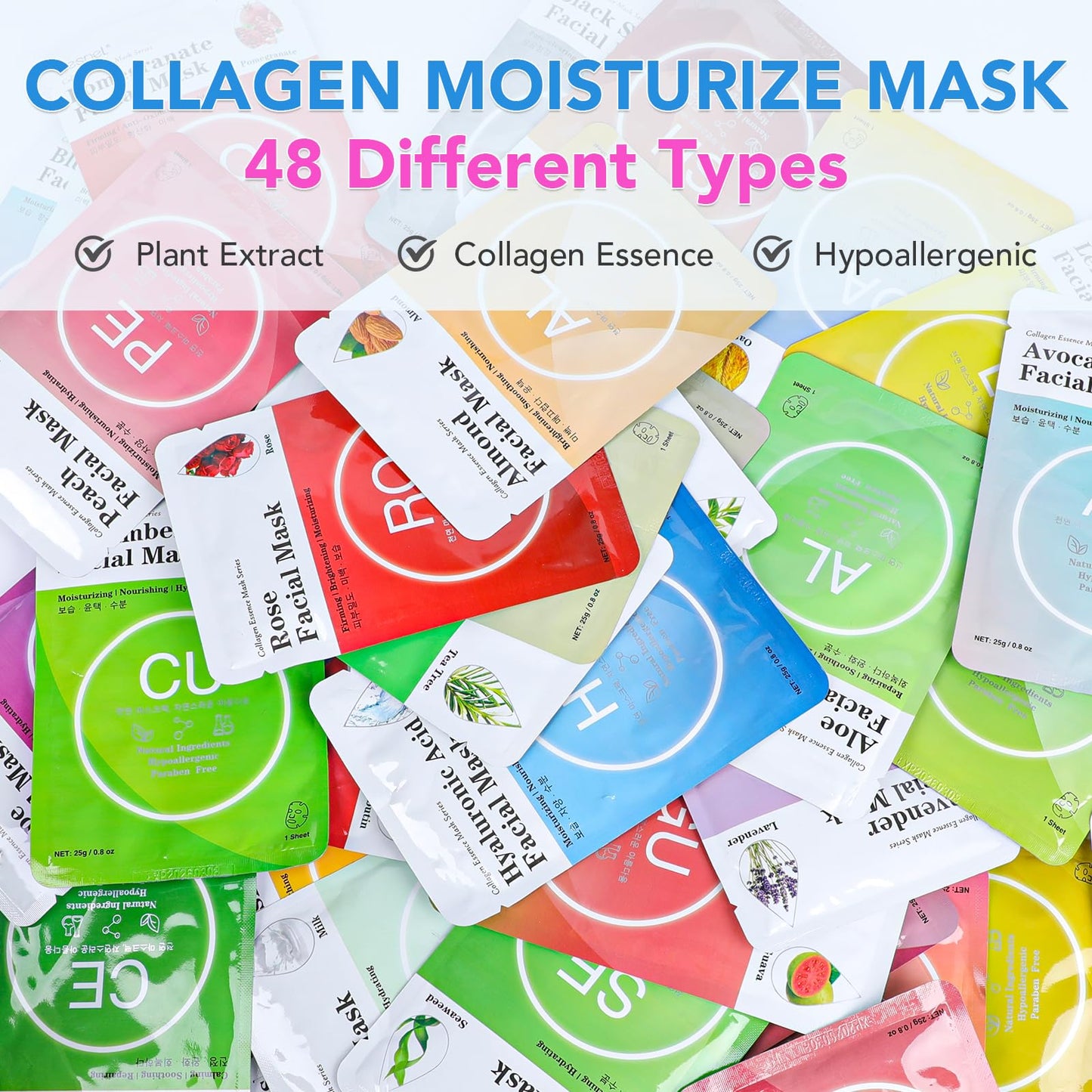 Collagen Essence Sheet Mask Set 48-Pack with Hyaluronic Acid