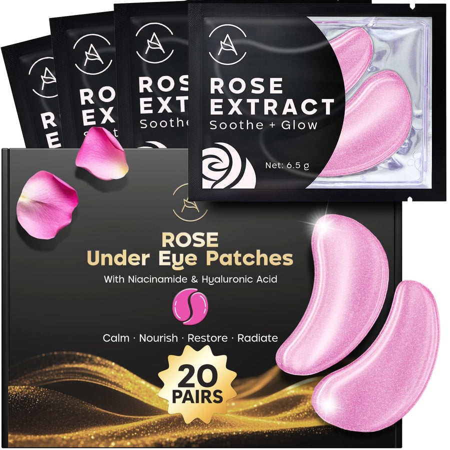Rose Under Eye Patches 20 Pairs for Dark Circles & Puffiness