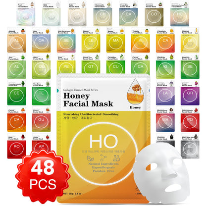 Collagen Essence Sheet Mask Set 48-Pack with Hyaluronic Acid