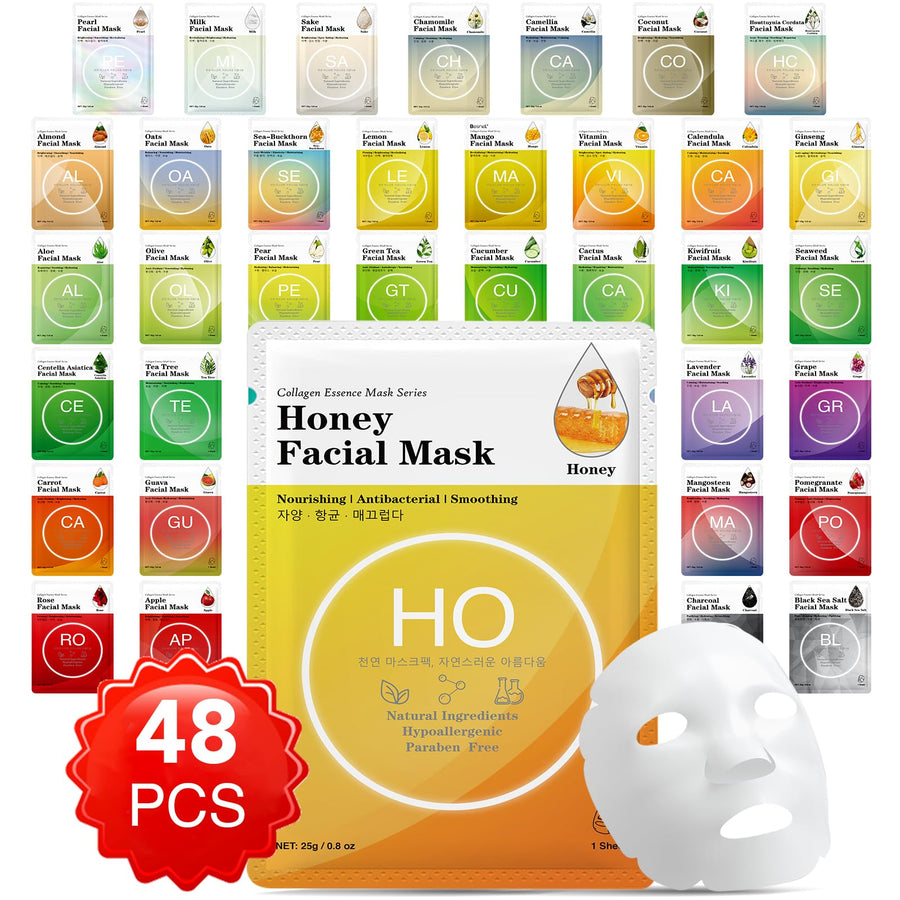 Collagen Essence Sheet Mask Set 48-Pack with Hyaluronic Acid